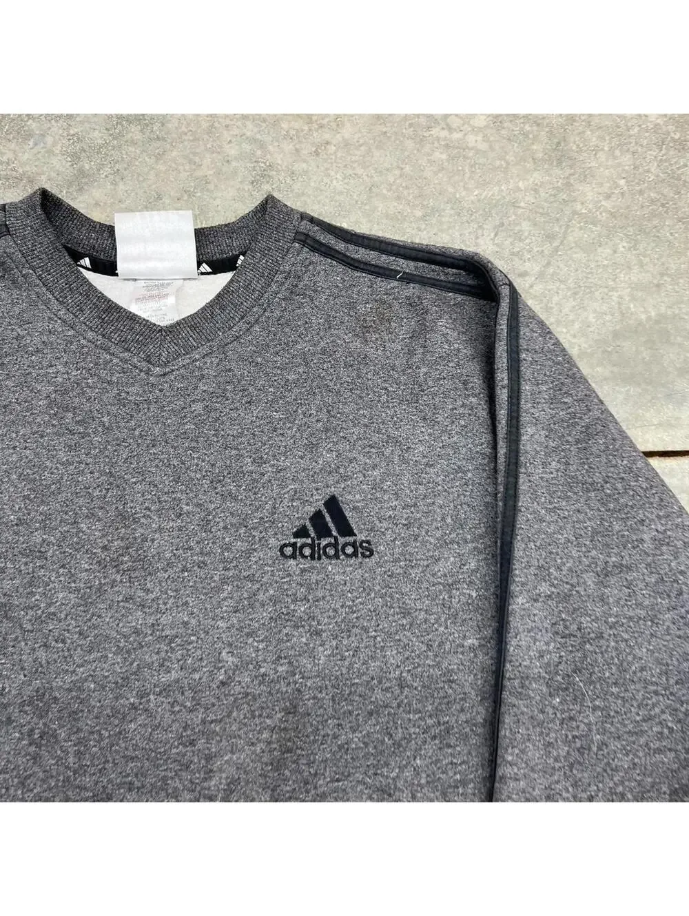 vintage adidas dark grey small logo v neck crewneck size large